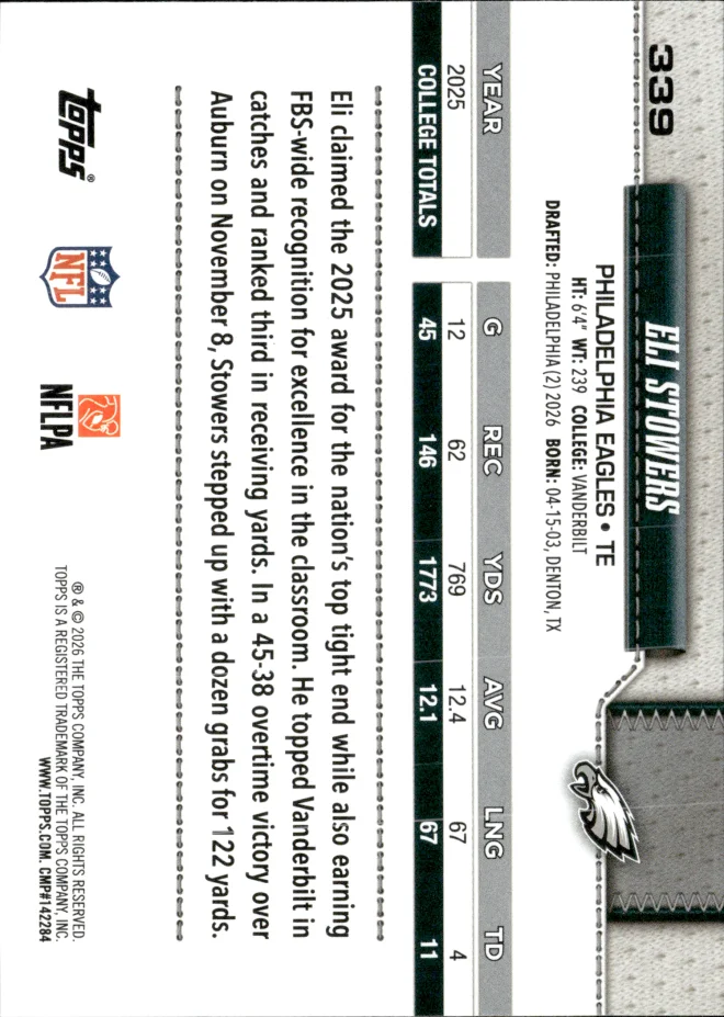 Eli Stowers card back