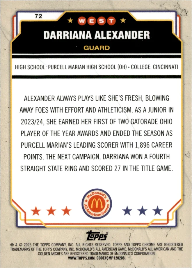 Darriana Alexander card back