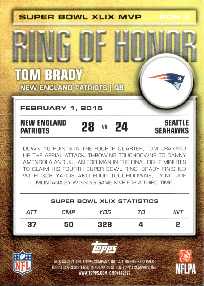 Tom Brady card back