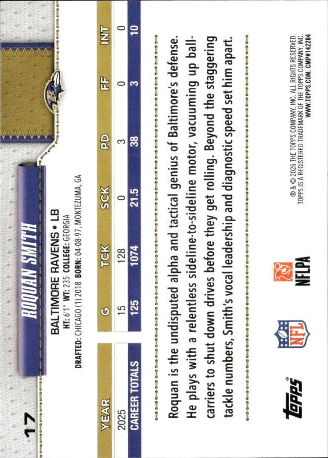 Roquan Smith card back