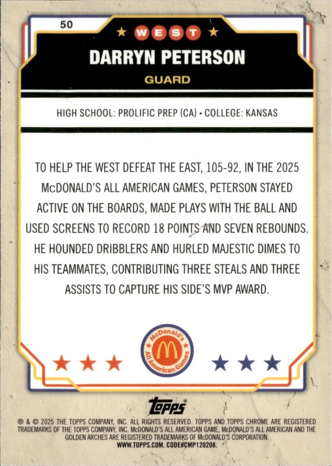 Darryn Peterson card back