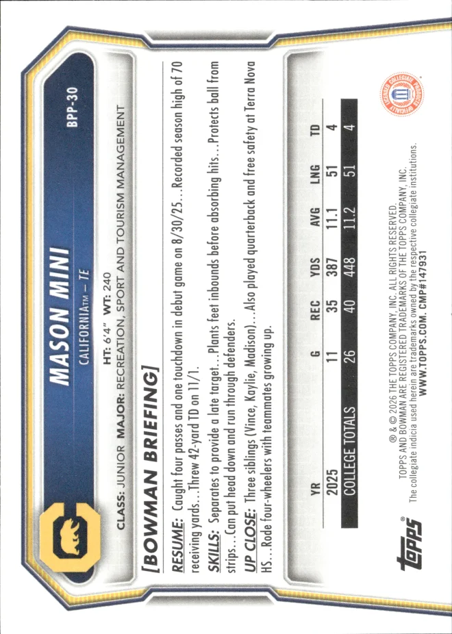 Mason Mini card back