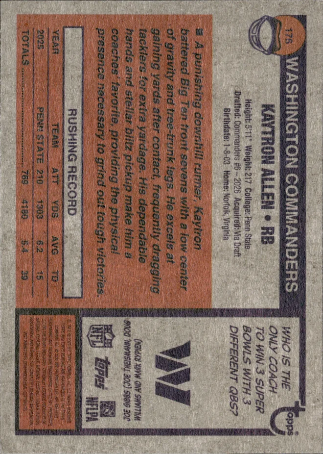 Kaytron Allen card back
