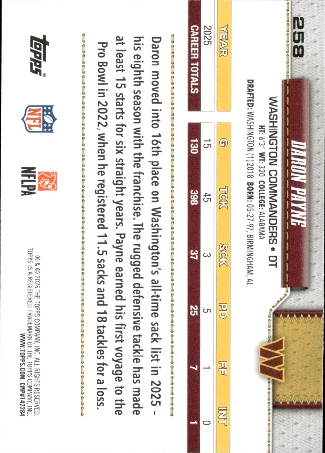 Daron Payne card back