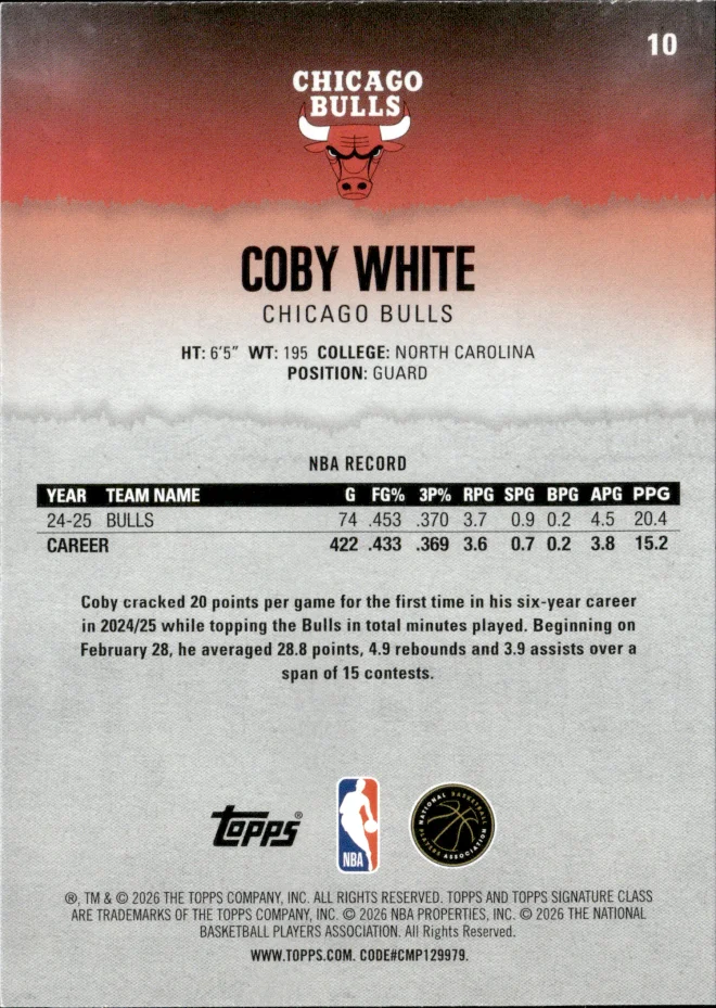 Coby White card back