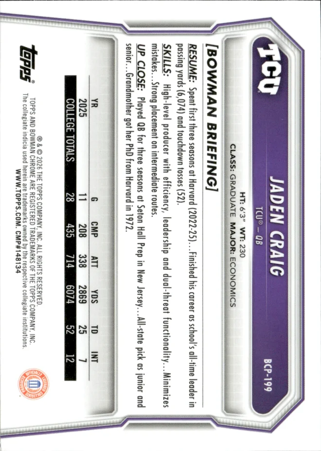Jaden Craig card back
