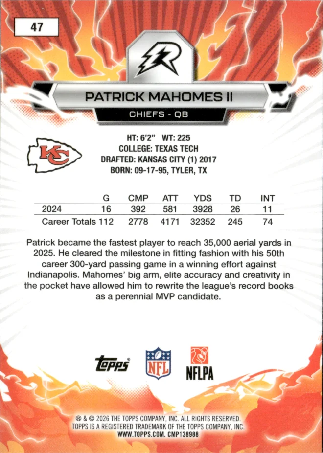 Patrick Mahomes II card back