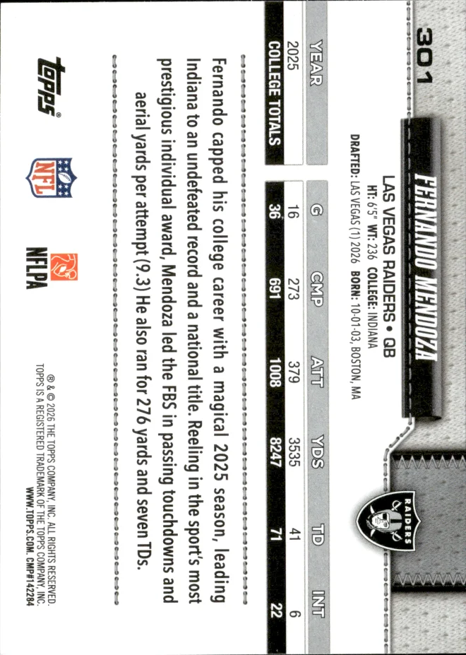 Fernando Mendoza card back