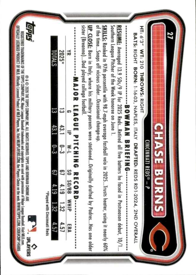 Chase Burns card back