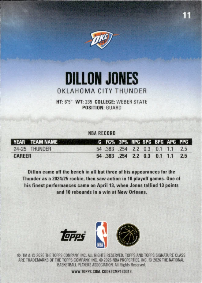 Dillon Jones card back