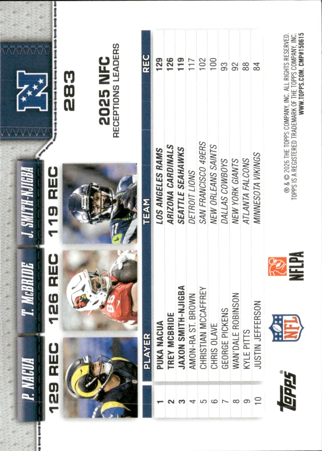 Puka Nacua / Trey McBride / Jaxon Smith-Njigba card back