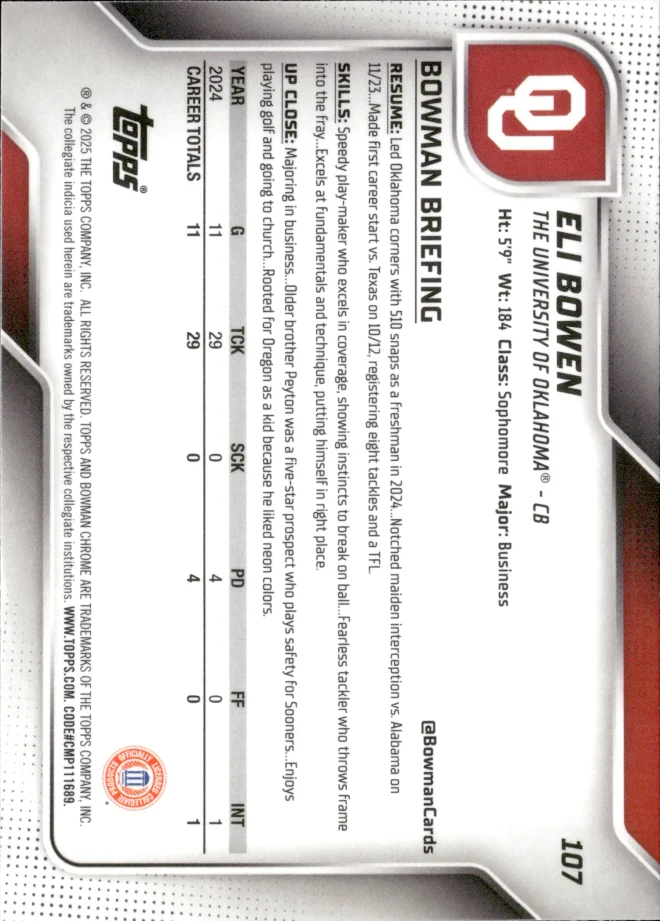 Eli Bowen card back