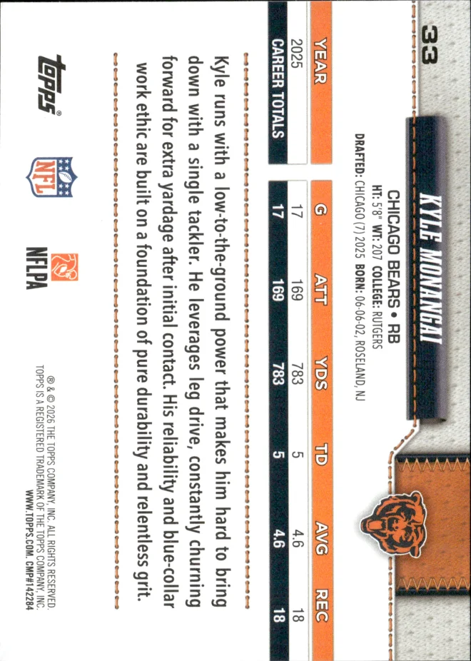 Kyle Monangai card back