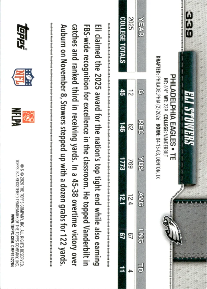 Eli Stowers card back