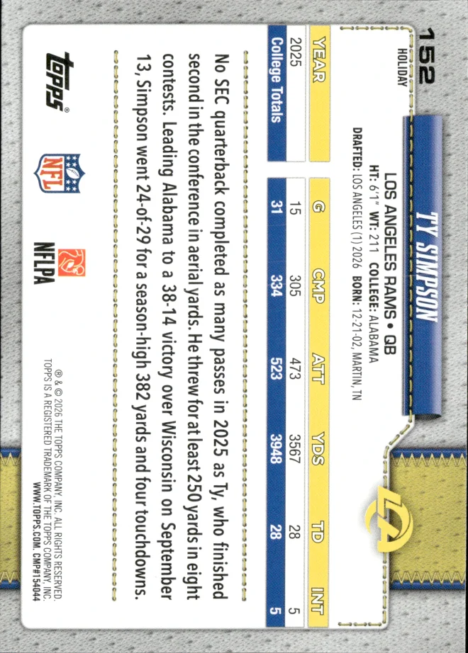 Ty Simpson card back