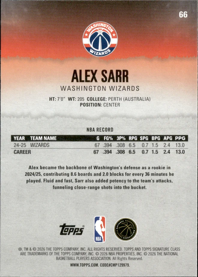Alex Sarr card back