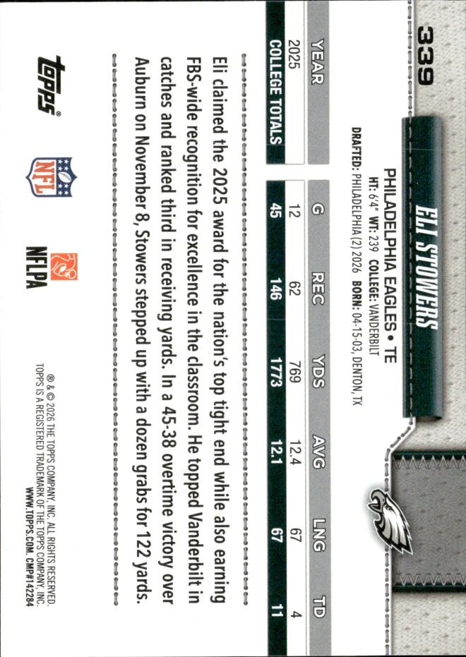 Eli Stowers card back