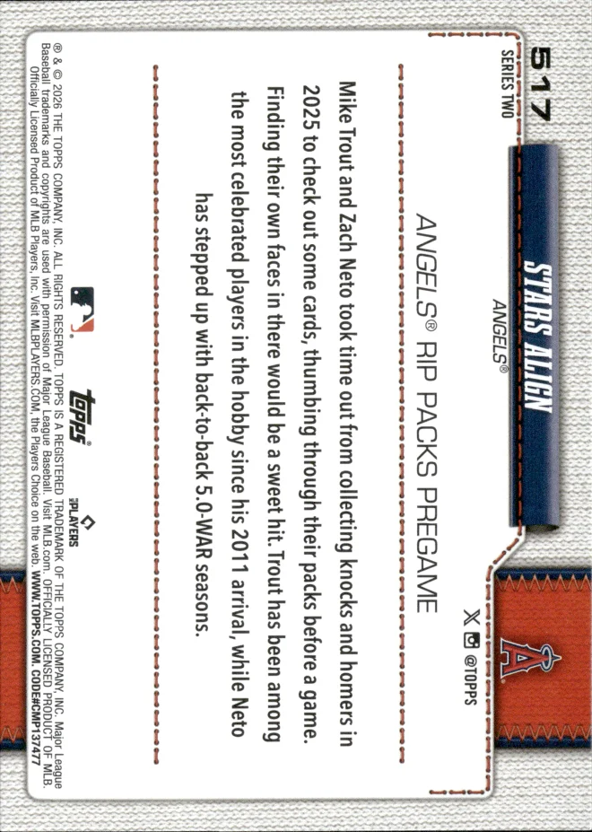 Mike Trout / Zach Neto card back