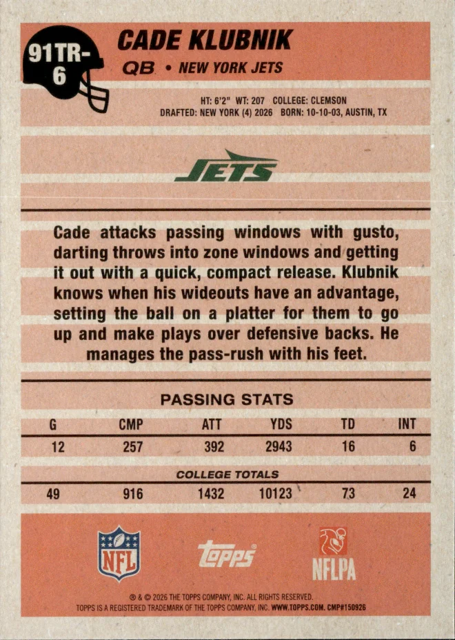 Cade Klubnik card back