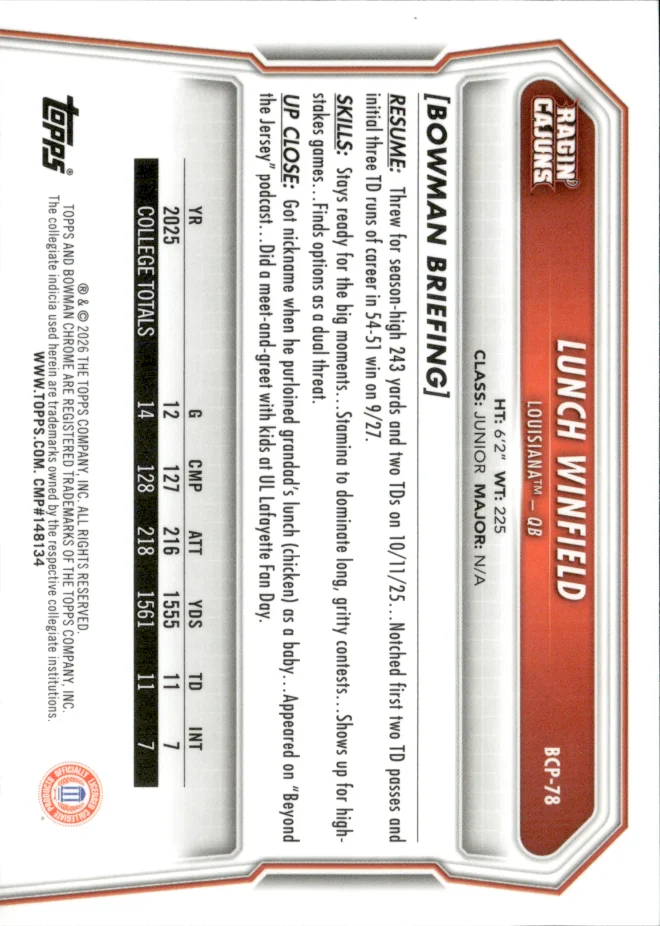 Lunch Winfield card back