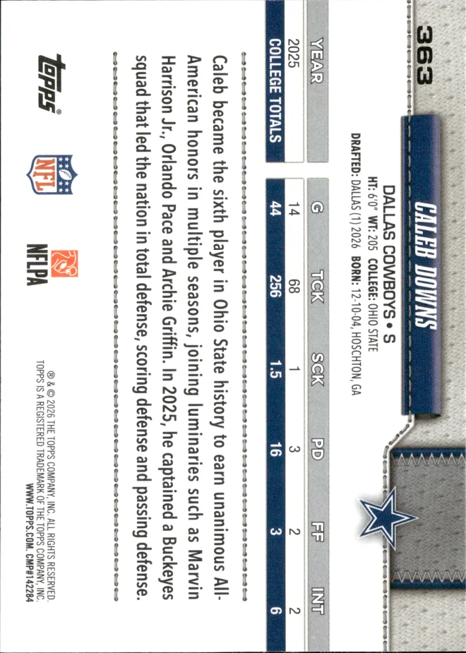 Caleb Downs card back