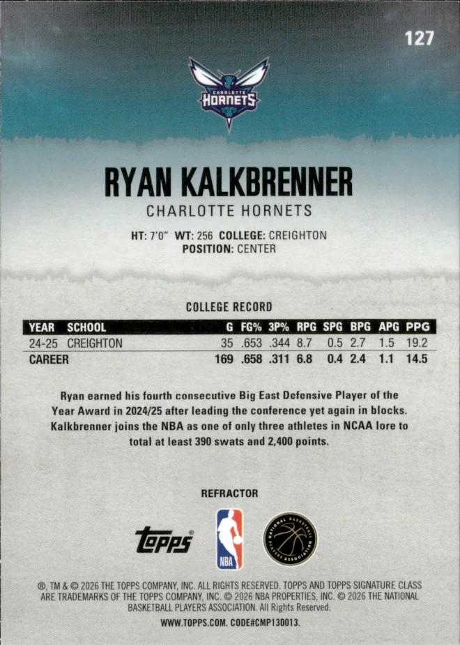 Ryan Kalkbrenner card back