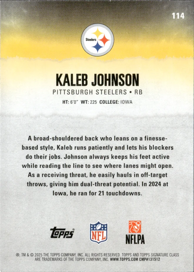 Kaleb Johnson card back
