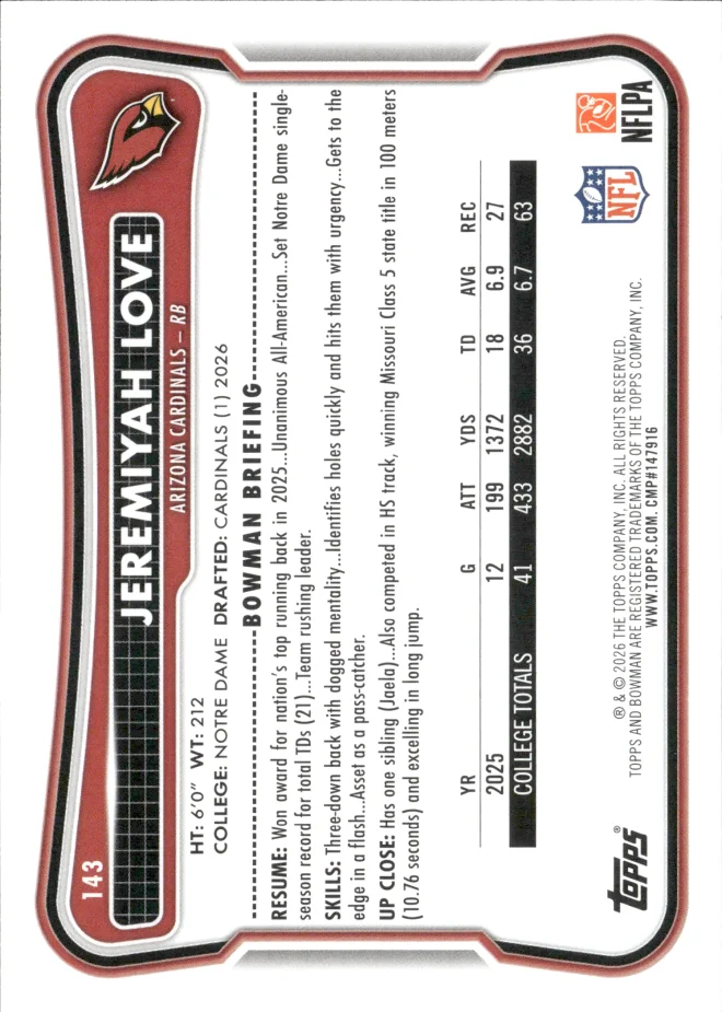 Jeremiyah Love card back