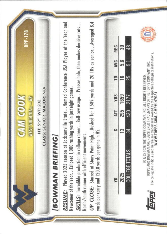 Cam Cook card back
