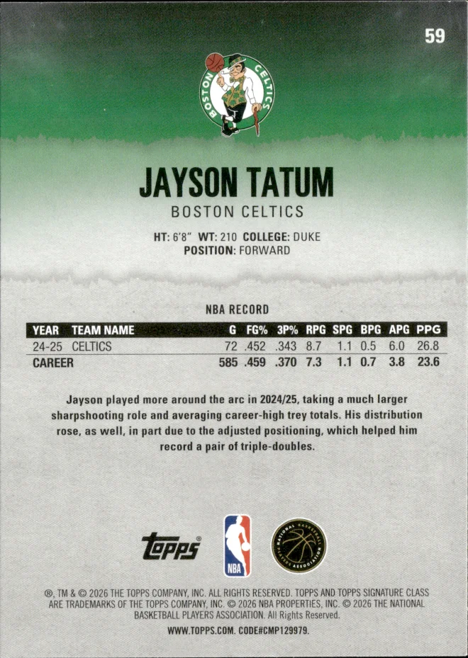 Jayson Tatum card back