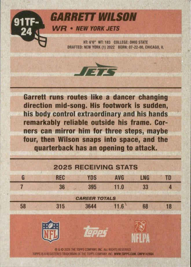 Garrett Wilson card back