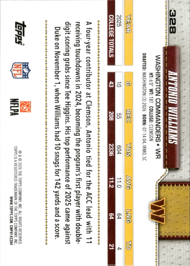 Antonio Williams card back