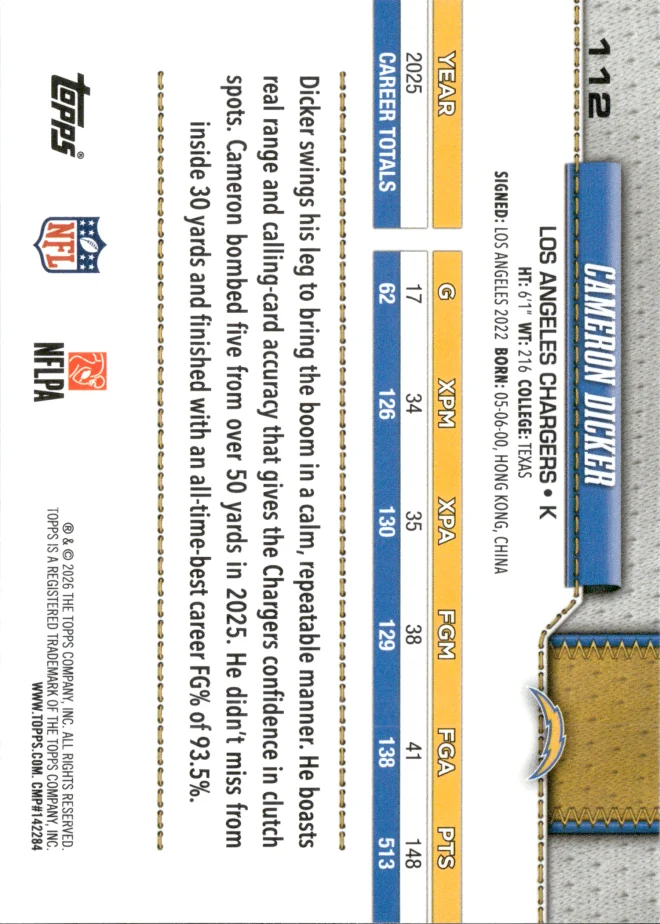Cameron Dicker card back