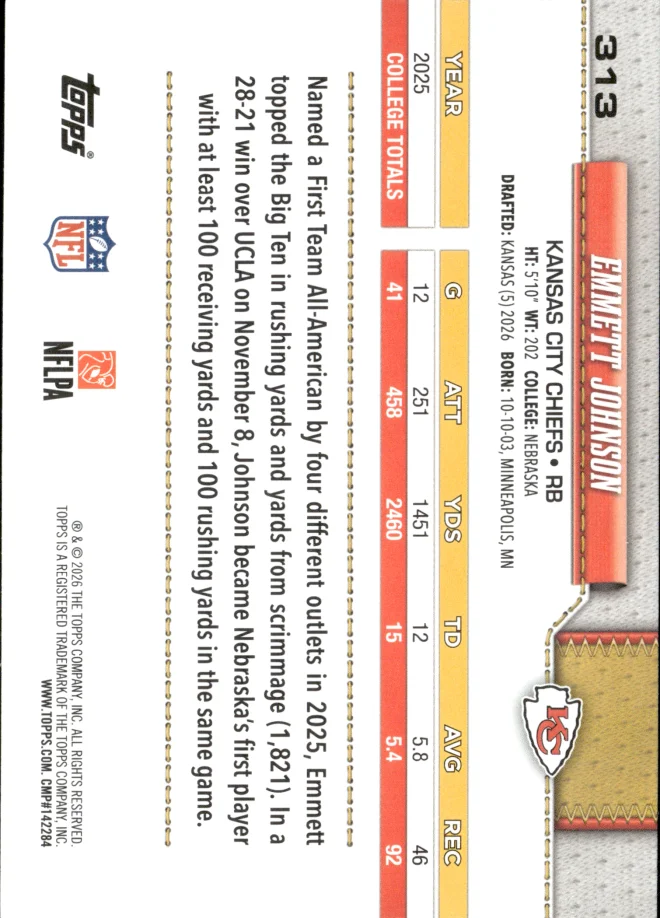 Emmett Johnson card back