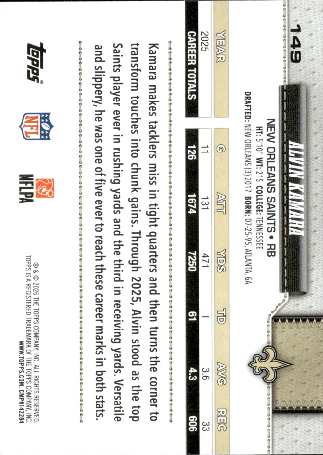 Alvin Kamara card back