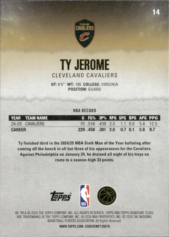 Ty Jerome card back