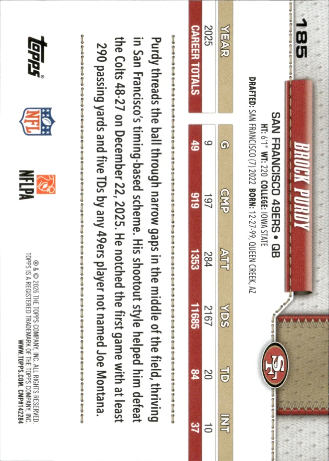 Brock Purdy card back