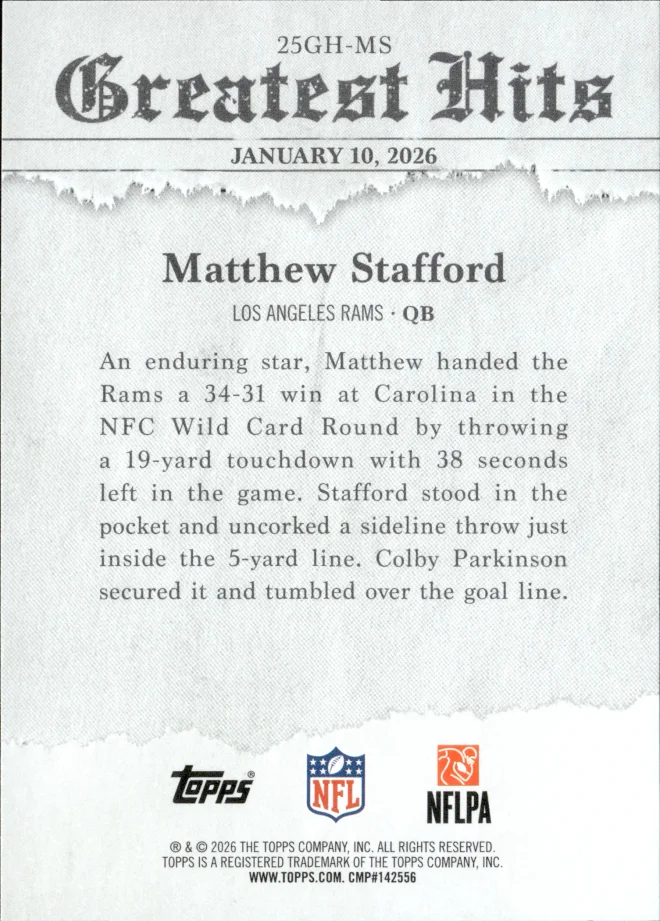 Matthew Stafford card back