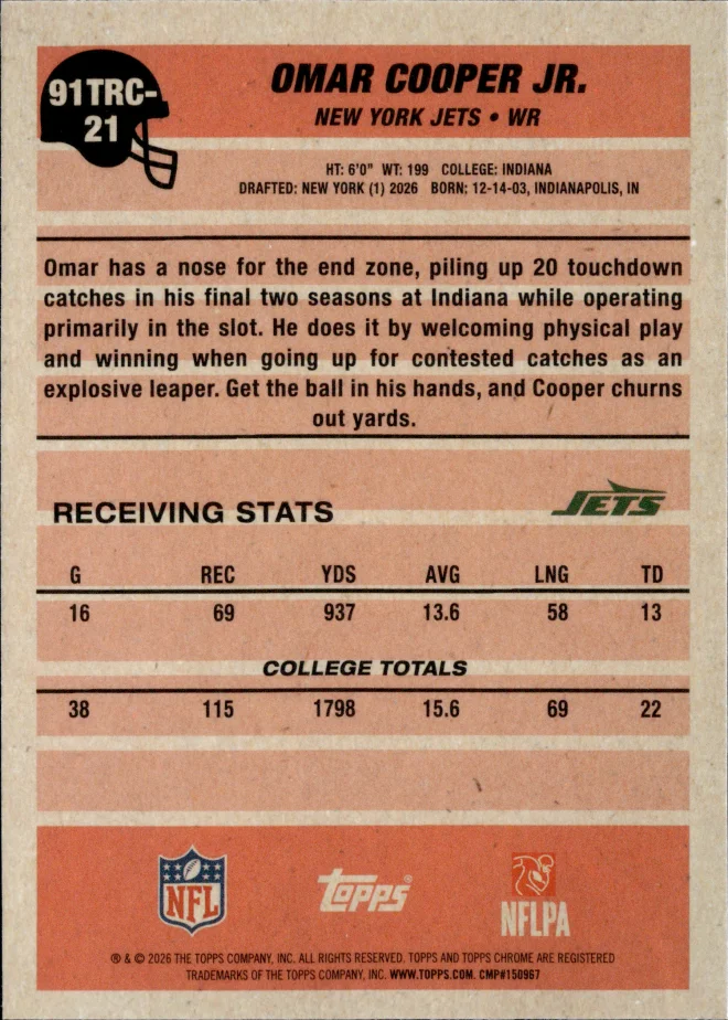 Omar Cooper Jr. card back
