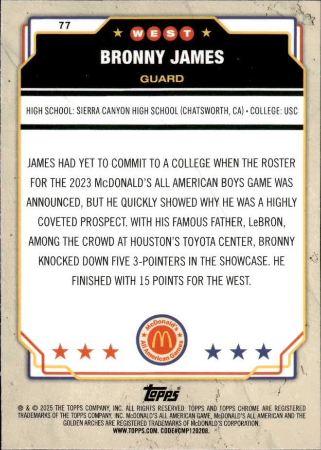 Bronny James card back
