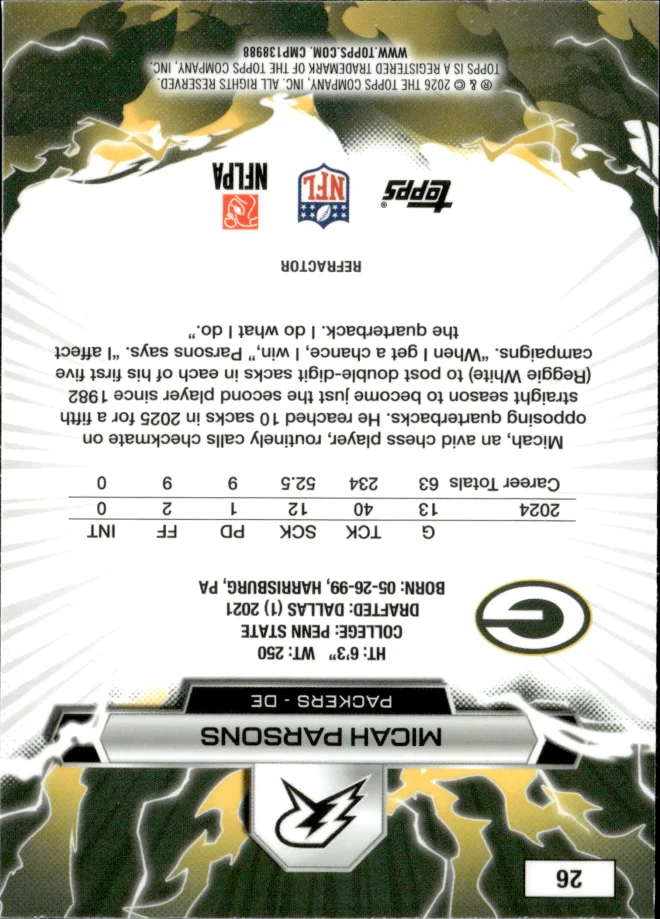 Micah Parsons card back