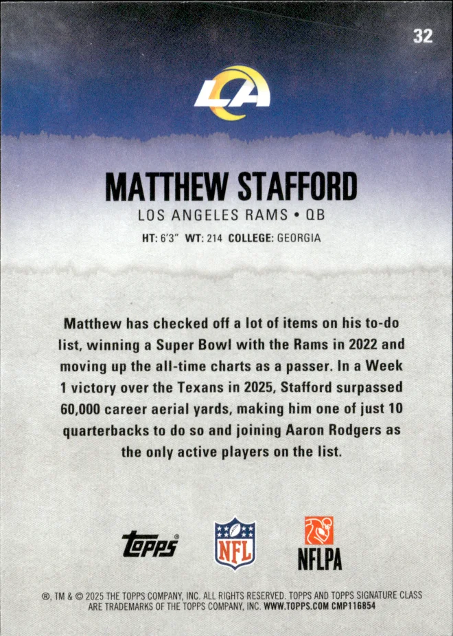 Matthew Stafford card back