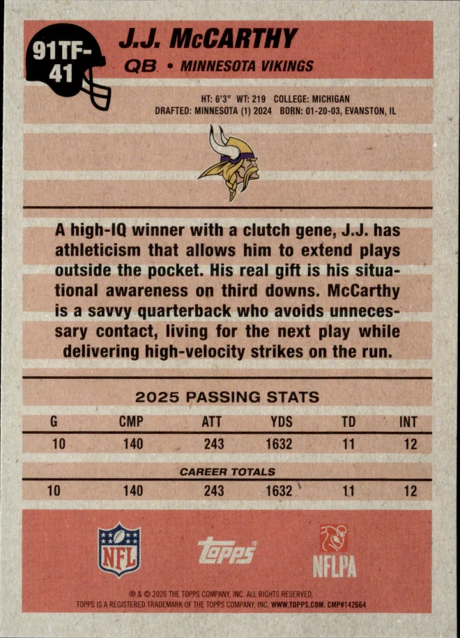 J.J. McCarthy card back
