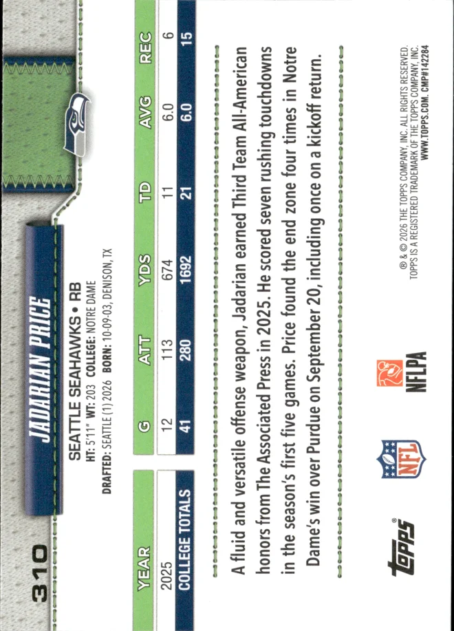 Jadarian Price card back