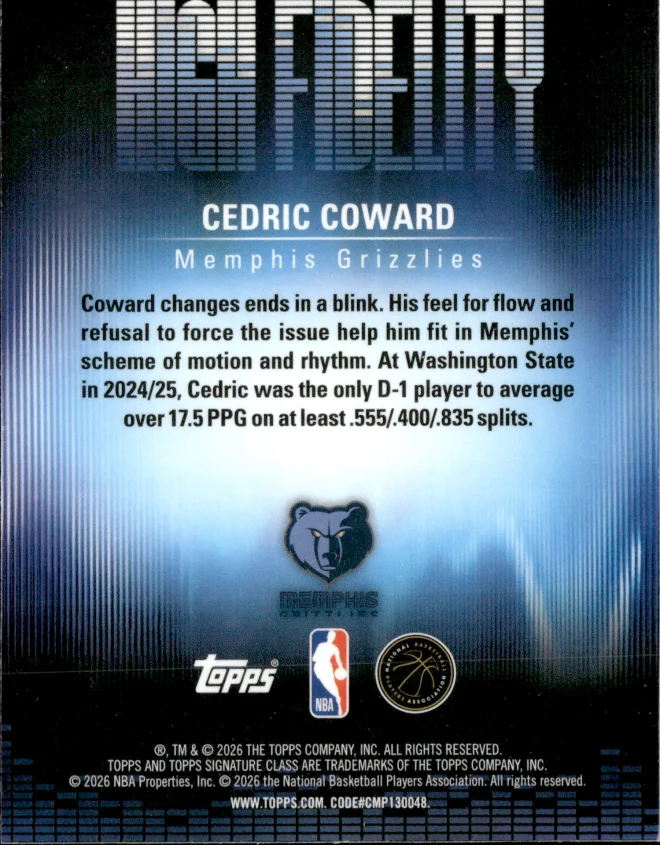 Cedric Coward card back