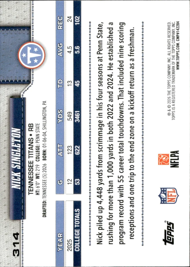 Nick Singleton card back