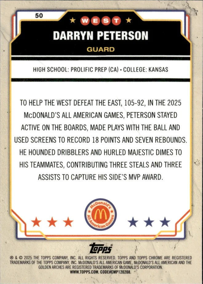 Darryn Peterson card back