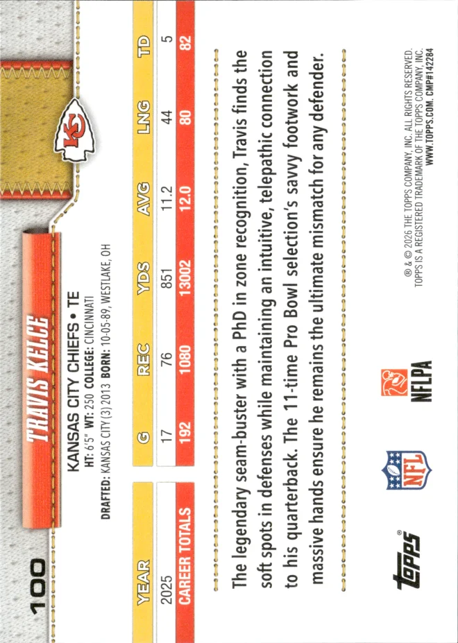 Travis Kelce card back