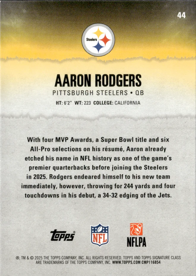 Aaron Rodgers card back