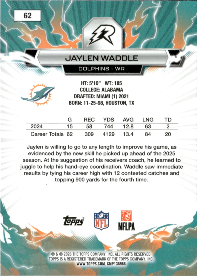 Jaylen Waddle card back